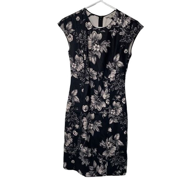 Sachin & Babi Womens Floral Sheath Dress 2 Black White Floral Cap Sleeve Demure - Picture 1 of 7